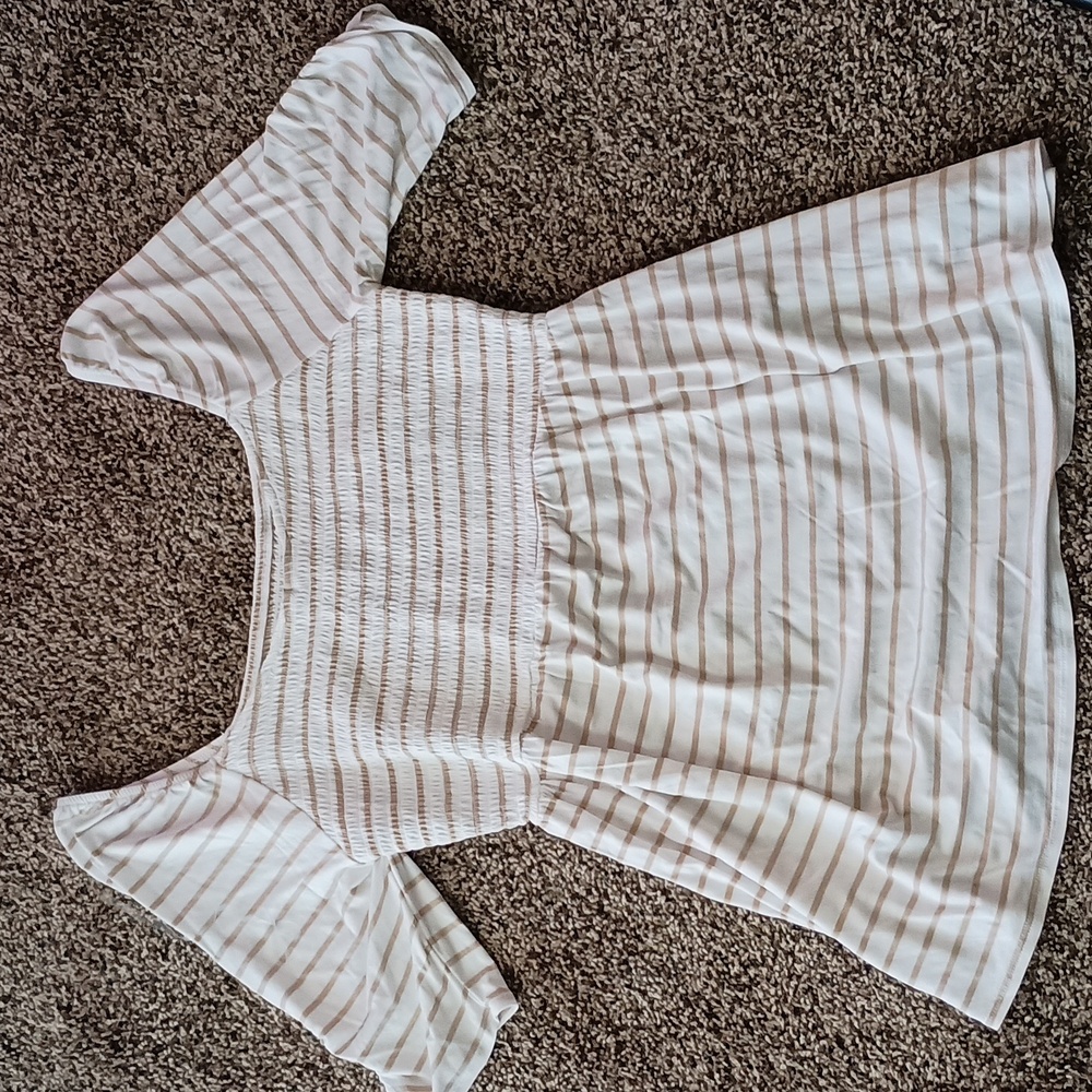 Isabel stripped beige tan blouse